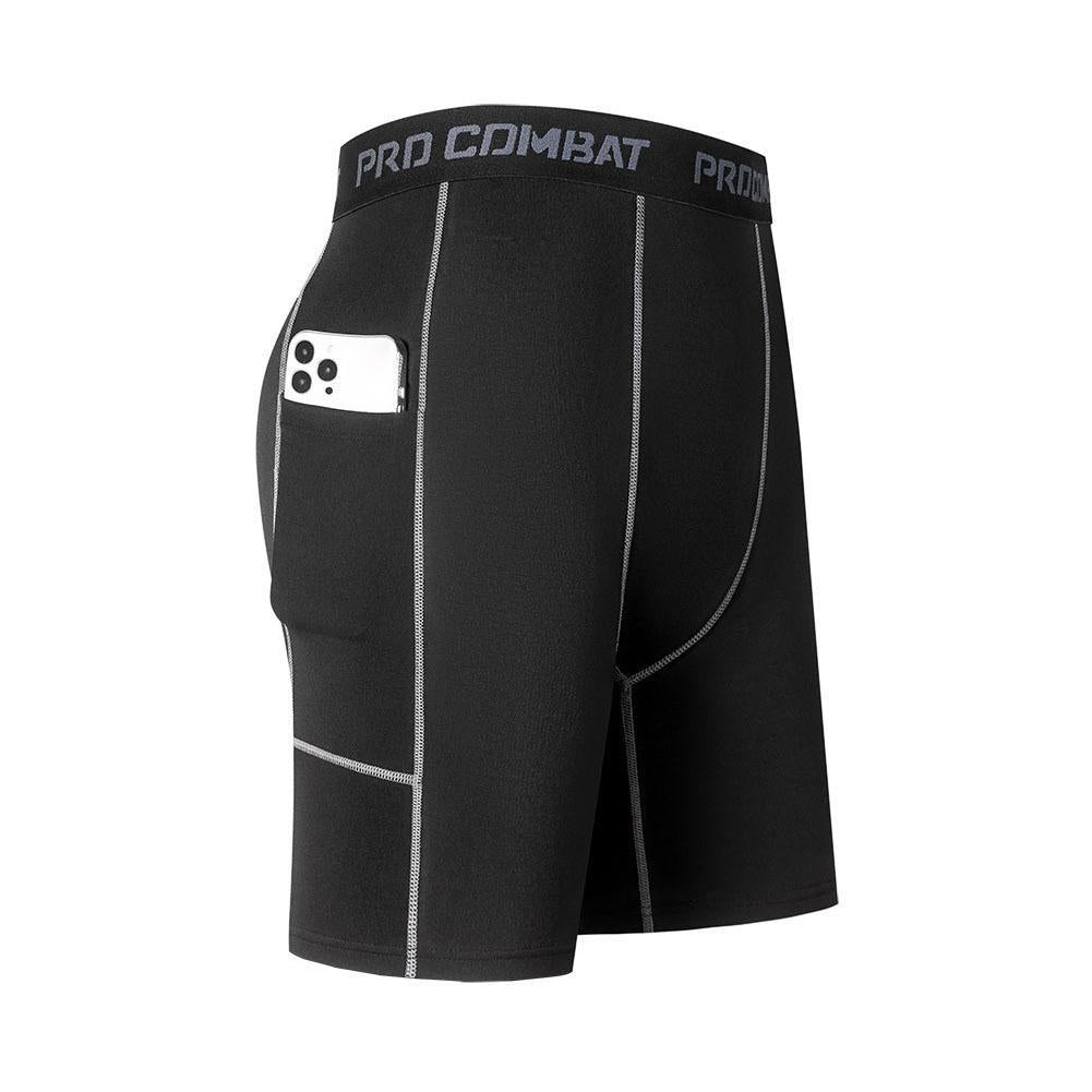 High Performance Men's Compression Shorts With Pocket - Quick Dry Breathable Stretchy Base Layer For Cycling Sports Gym