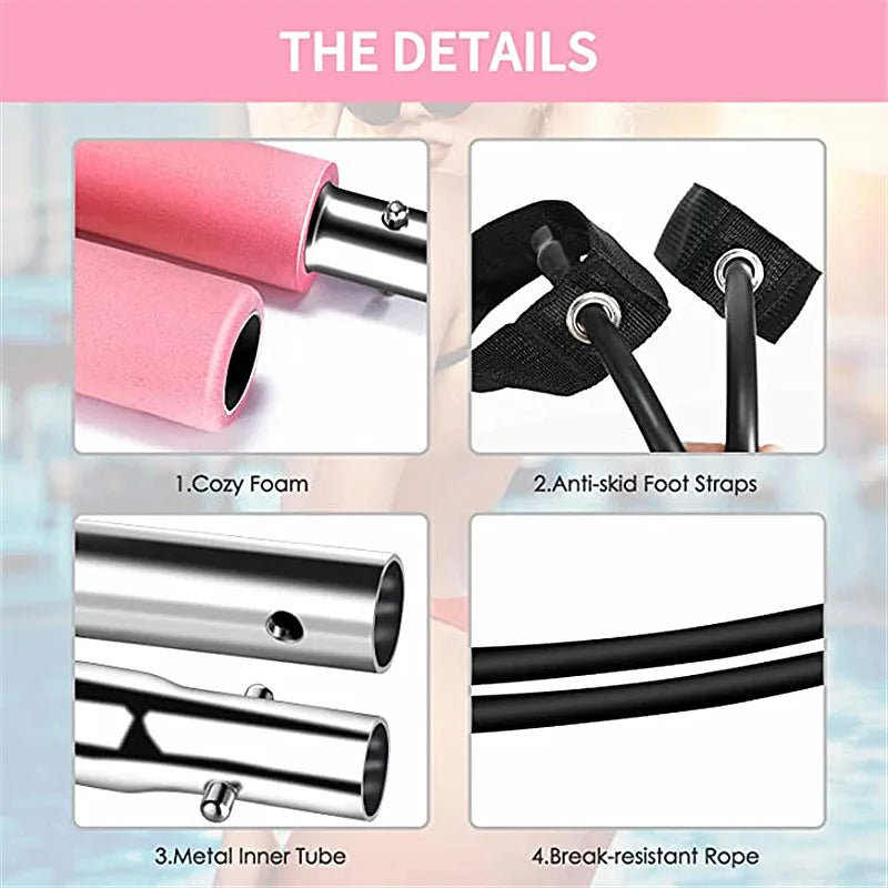 Multifunctional Pilates Bar Combination Fitness Bar Yoga Chest Expansion Tension Rope Back Trainer Elastic Rope Stretching Belt