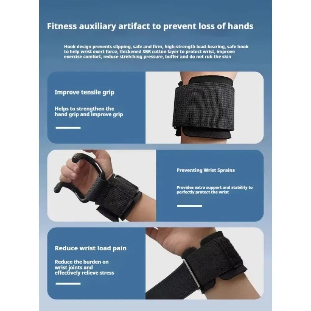 2Pcs Adjustable Grips Weight Lifting Hooks Black Wrist Strength Workout Gym Straps Fitness Accessories Fitness Hooks