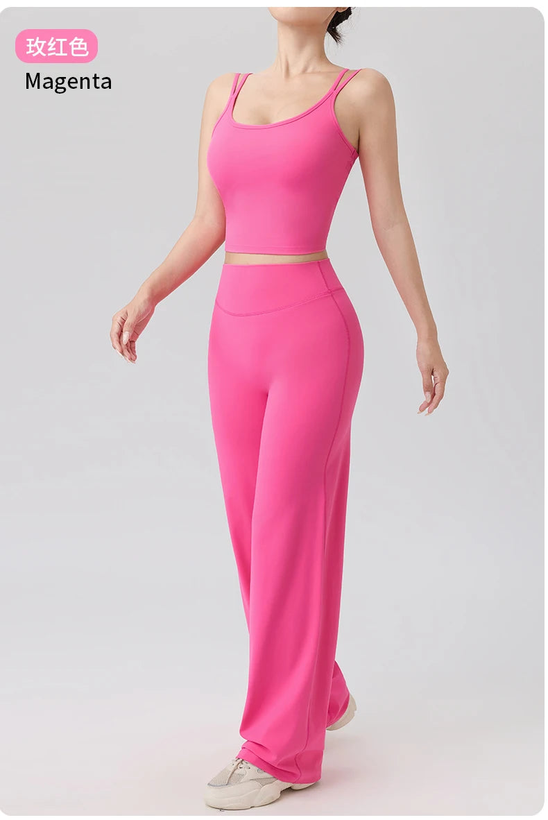 Fitness Set Women's Yoga Suit Sports Vest Straight Pants Suit Gym Tracksuit Female Workout Clothes Running Push Up Sportswear