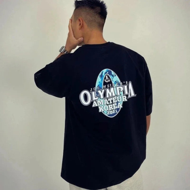 gyms T-shirt Men's Fashion short sleeve Tee Men summer Loose Fitness T-shirt men's Cotton Sports Training tops men sportswear