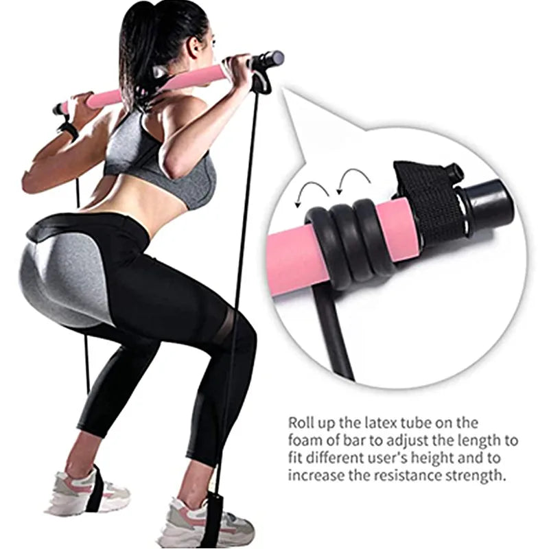Multifunctional Pilates Bar Combination Fitness Bar Yoga Chest Expansion Tension Rope Back Trainer Elastic Rope Stretching Belt