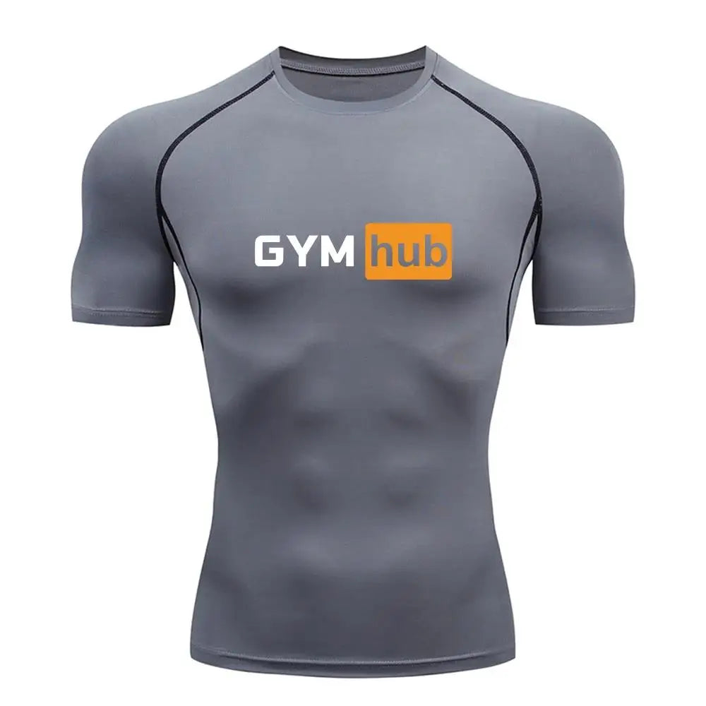 Gym Hub Printed Men's Compression T-Shirt Gym Workout Sport Quick Dry Tight Shirts Outdoor Training Fitness Elasticity Tops Tee