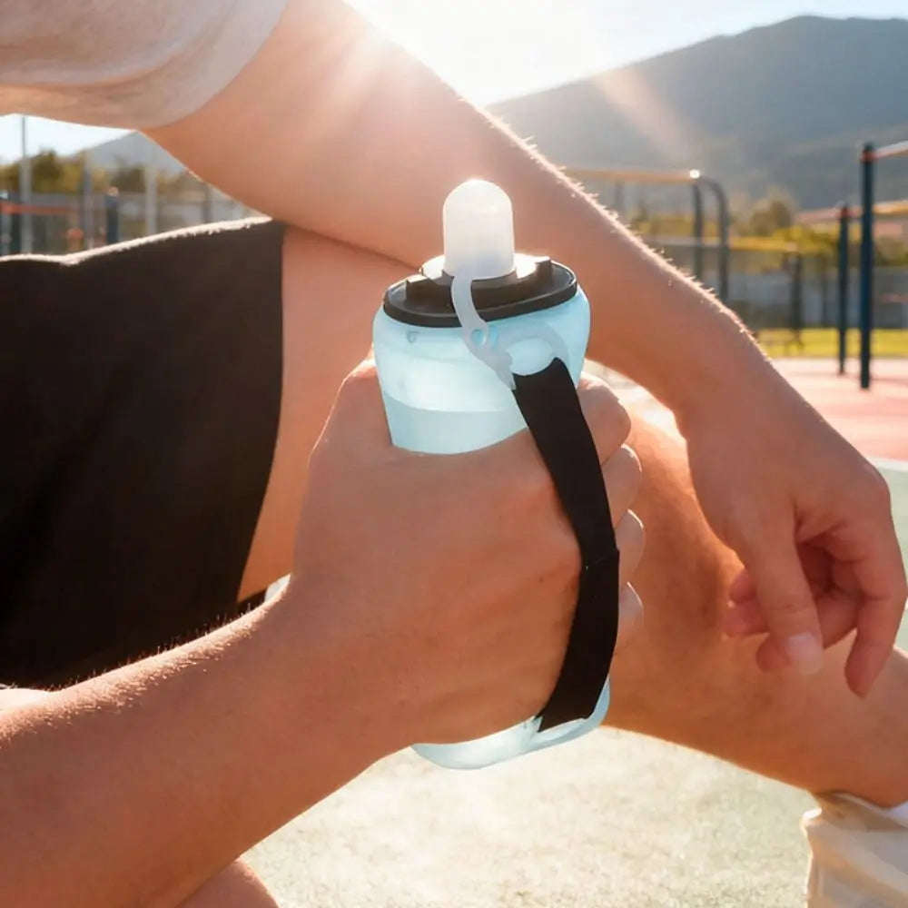 Handheld Collapsible Cycling Bottle 350ml Capacity Wide Mouth Hydration Bottle Silicone Soft Flask Gym