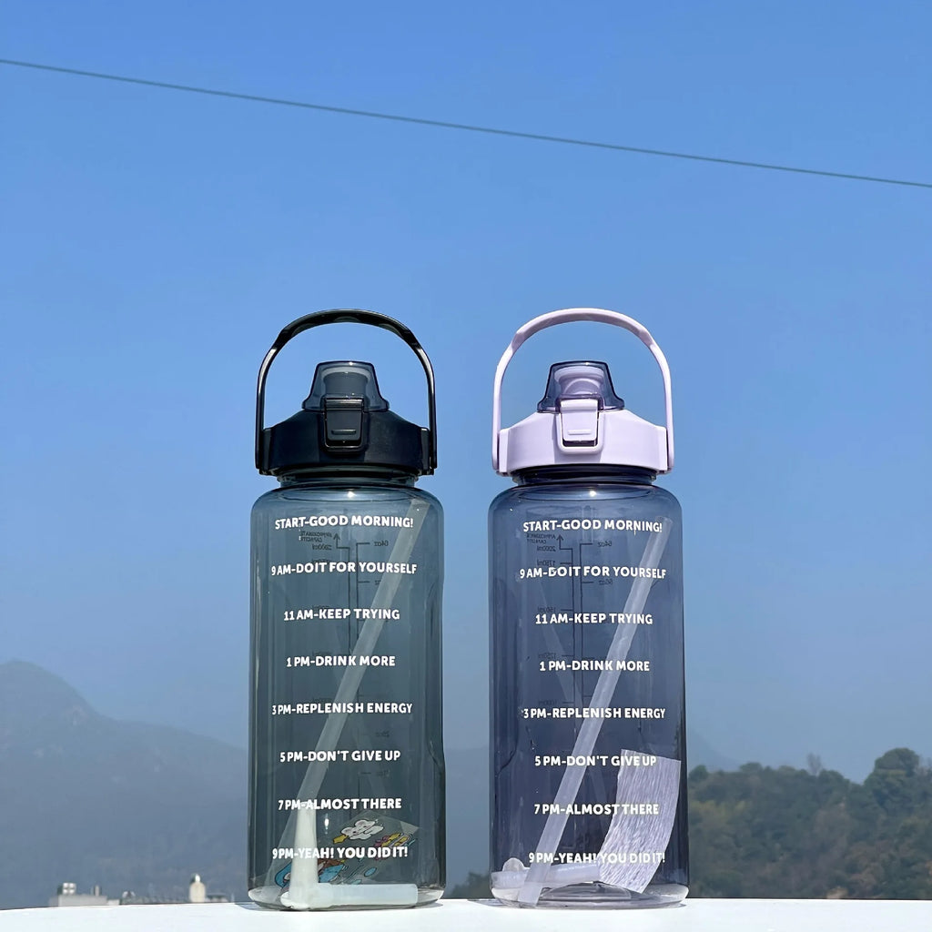 2 Liters Straw Plastic Water Bottle Large Portable Travel Bottle Sports Fitness Cup High Value Big Fat Cup Adult Universal