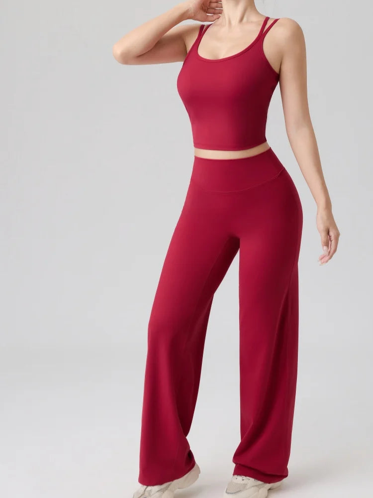 Fitness Set Women's Yoga Suit Sports Vest Straight Pants Suit Gym Tracksuit Female Workout Clothes Running Push Up Sportswear