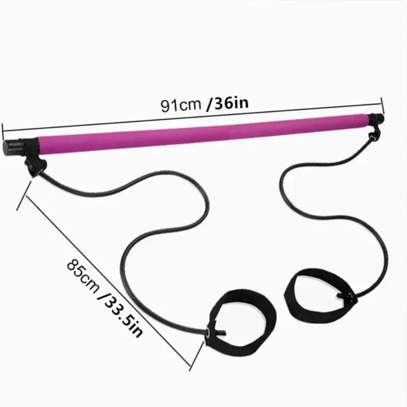 Multifunctional Pilates Bar Combination Fitness Bar Yoga Chest Expansion Tension Rope Back Trainer Elastic Rope Stretching Belt