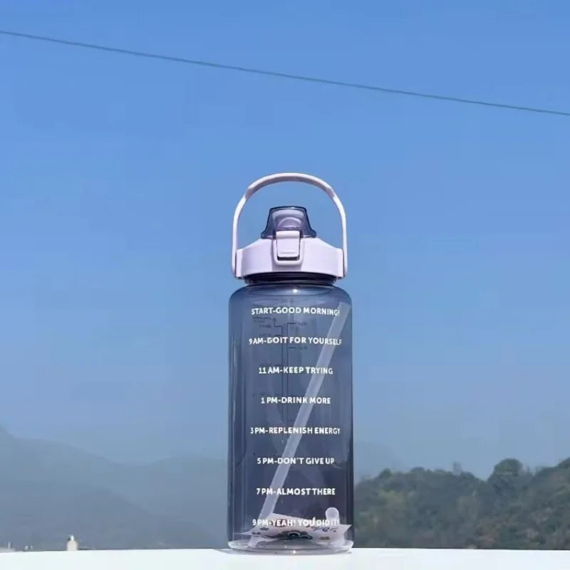2 Liters Straw Plastic Water Bottle Large Portable Travel Bottle Sports Fitness Cup High Value Big Fat Cup Adult Universal
