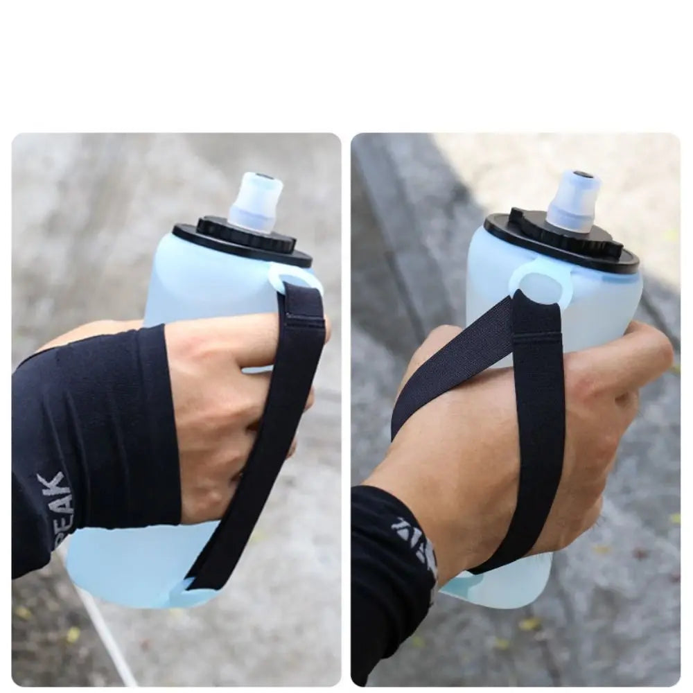 Handheld Collapsible Cycling Bottle 350ml Capacity Wide Mouth Hydration Bottle Silicone Soft Flask Gym