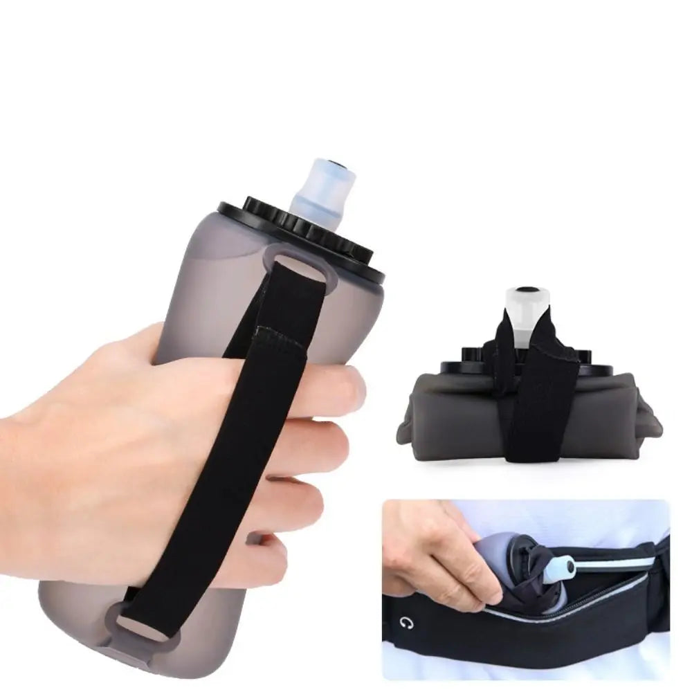 Handheld Collapsible Cycling Bottle 350ml Capacity Wide Mouth Hydration Bottle Silicone Soft Flask Gym