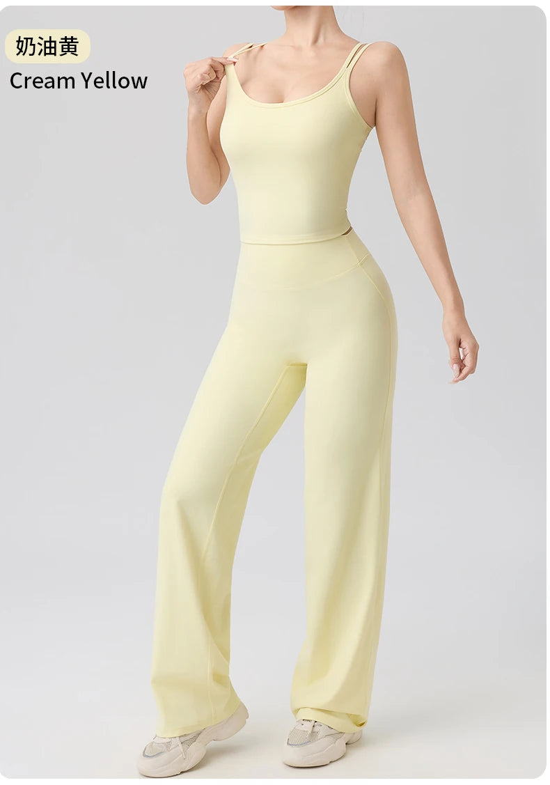 Fitness Set Women's Yoga Suit Sports Vest Straight Pants Suit Gym Tracksuit Female Workout Clothes Running Push Up Sportswear