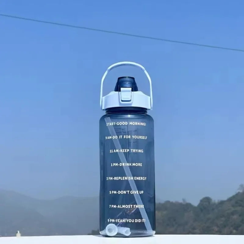 2 Liters Straw Plastic Water Bottle Large Portable Travel Bottle Sports Fitness Cup High Value Big Fat Cup Adult Universal