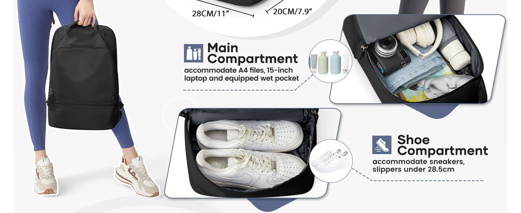 Gym Bag for Women，Personal Item Travel Bag With Shoe Compartment Travel Backpack for Women，Sports Backpack Ideal for Tennis，Swim