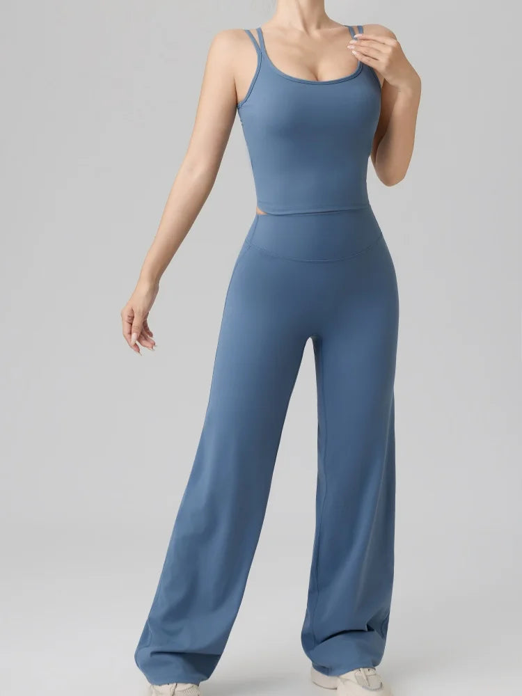 Fitness Set Women's Yoga Suit Sports Vest Straight Pants Suit Gym Tracksuit Female Workout Clothes Running Push Up Sportswear