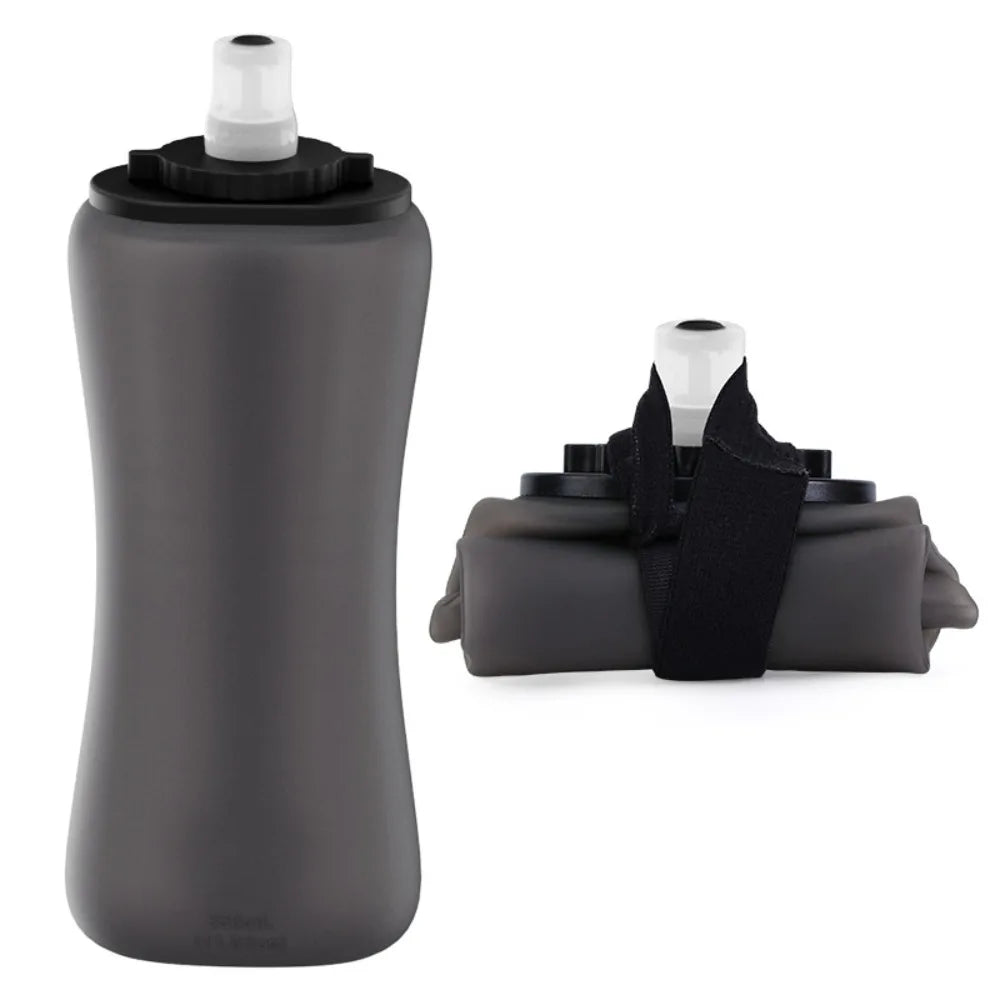 Handheld Collapsible Cycling Bottle 350ml Capacity Wide Mouth Hydration Bottle Silicone Soft Flask Gym