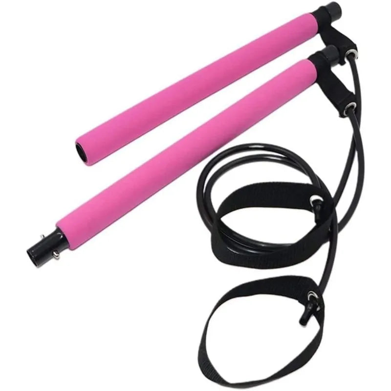 Multifunctional Pilates Bar Combination Fitness Bar Yoga Chest Expansion Tension Rope Back Trainer Elastic Rope Stretching Belt