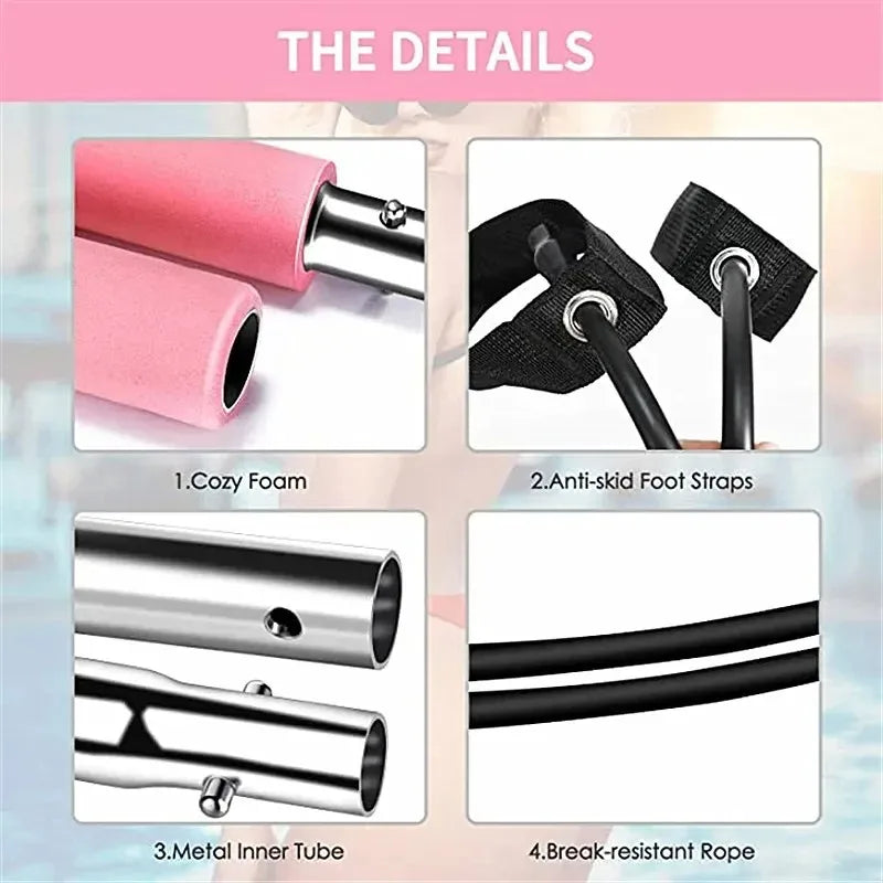 Multifunctional Pilates Bar Combination Fitness Bar Yoga Chest Expansion Tension Rope Back Trainer Elastic Rope Stretching Belt