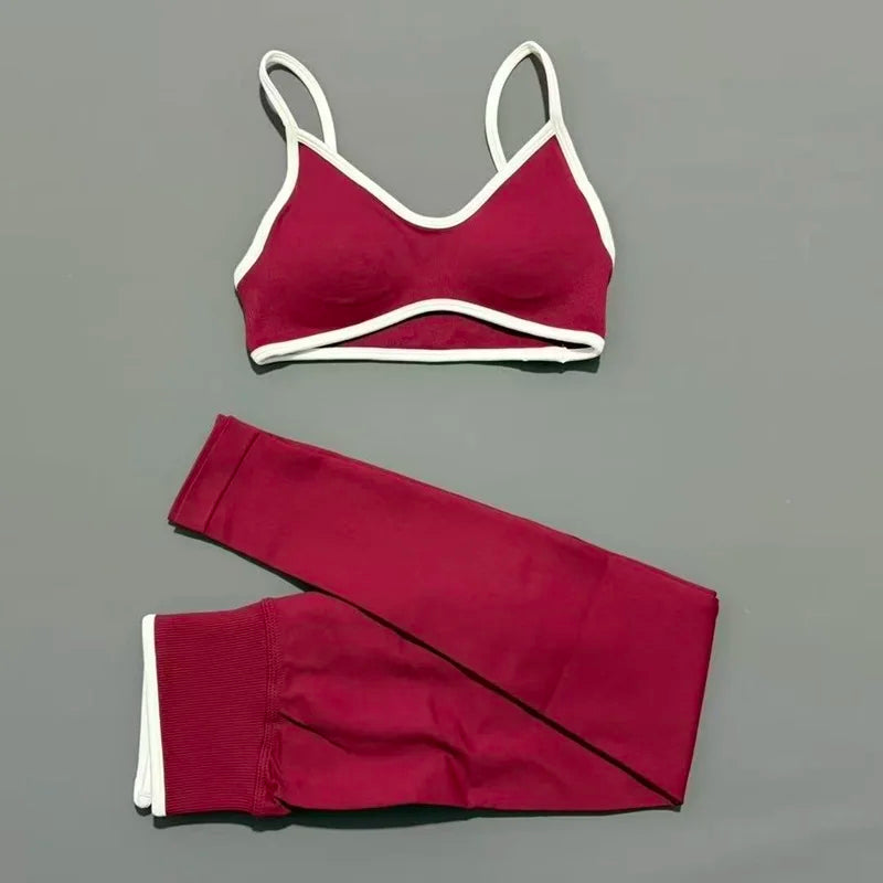 2Pcs HISTELLO Women's Seamless Yoga Fitness Set Ignite Sculpt Scrunch Leggings Strappy Halter Bra Gym Sports Fitness Outfit
