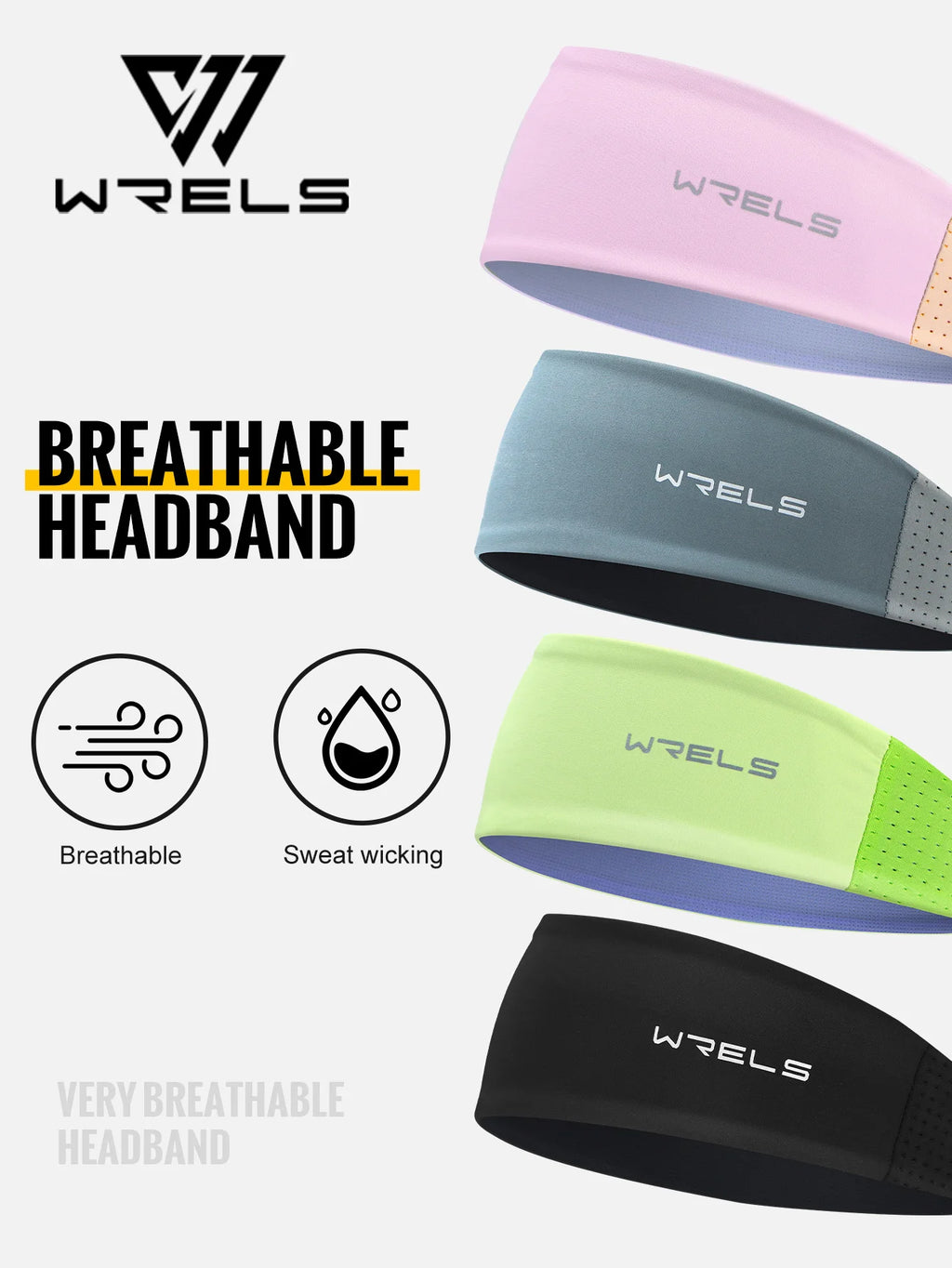 WRELS Anti-Slip Sports Headband Sweat Absorbing Headband Breathable Fitness Running Hair Band Quick Dry Elastic Cycling Hairband
