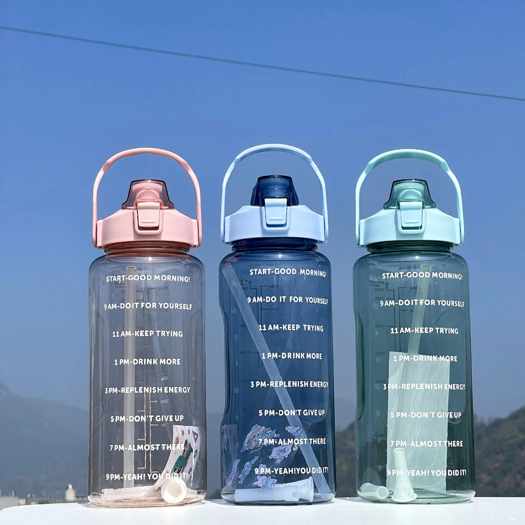 2 Liters Straw Plastic Water Bottle Large Portable Travel Bottle Sports Fitness Cup High Value Big Fat Cup Adult Universal