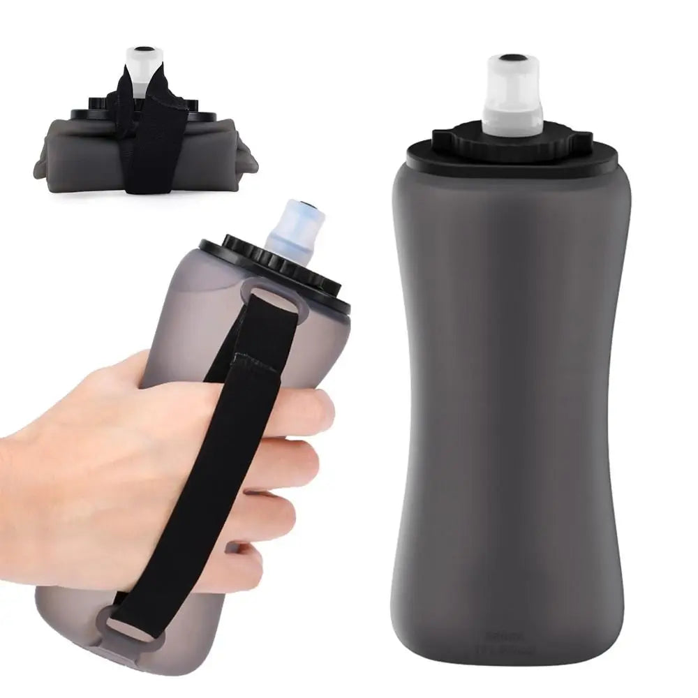 Handheld Collapsible Cycling Bottle 350ml Capacity Wide Mouth Hydration Bottle Silicone Soft Flask Gym