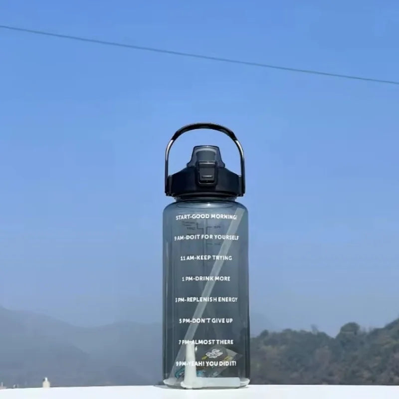 2 Liters Straw Plastic Water Bottle Large Portable Travel Bottle Sports Fitness Cup High Value Big Fat Cup Adult Universal