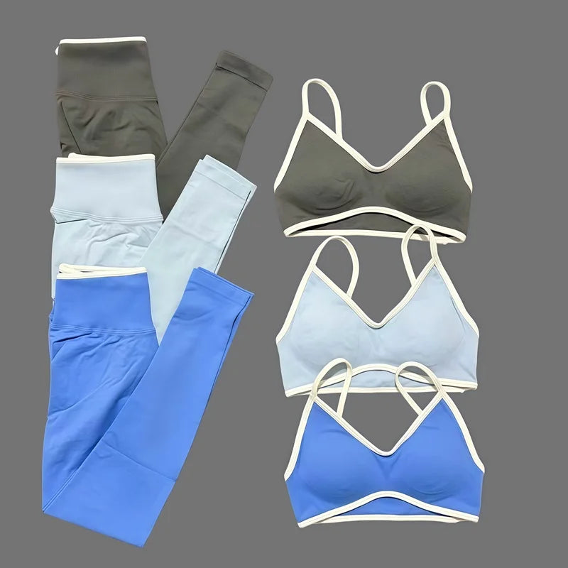 2Pcs HISTELLO Women's Seamless Yoga Fitness Set Ignite Sculpt Scrunch Leggings Strappy Halter Bra Gym Sports Fitness Outfit