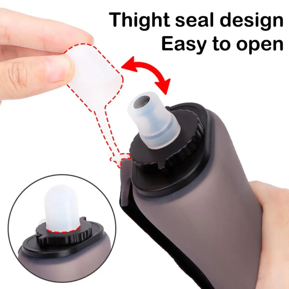 Handheld Collapsible Cycling Bottle 350ml Capacity Wide Mouth Hydration Bottle Silicone Soft Flask Gym