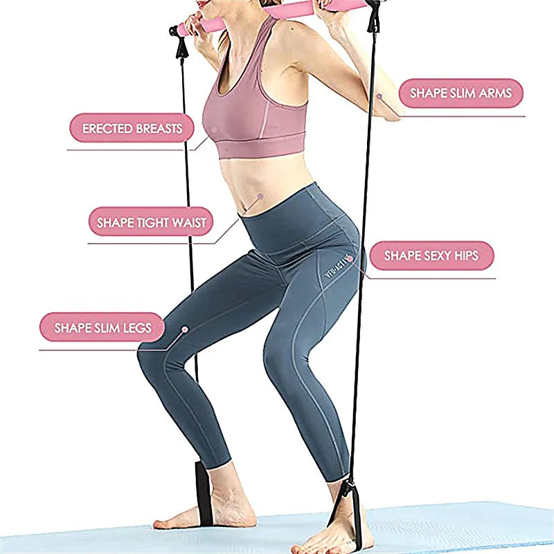 Multifunctional Pilates Bar Combination Fitness Bar Yoga Chest Expansion Tension Rope Back Trainer Elastic Rope Stretching Belt