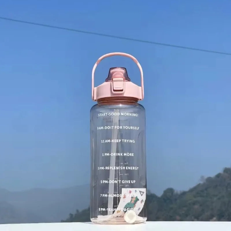 2 Liters Straw Plastic Water Bottle Large Portable Travel Bottle Sports Fitness Cup High Value Big Fat Cup Adult Universal