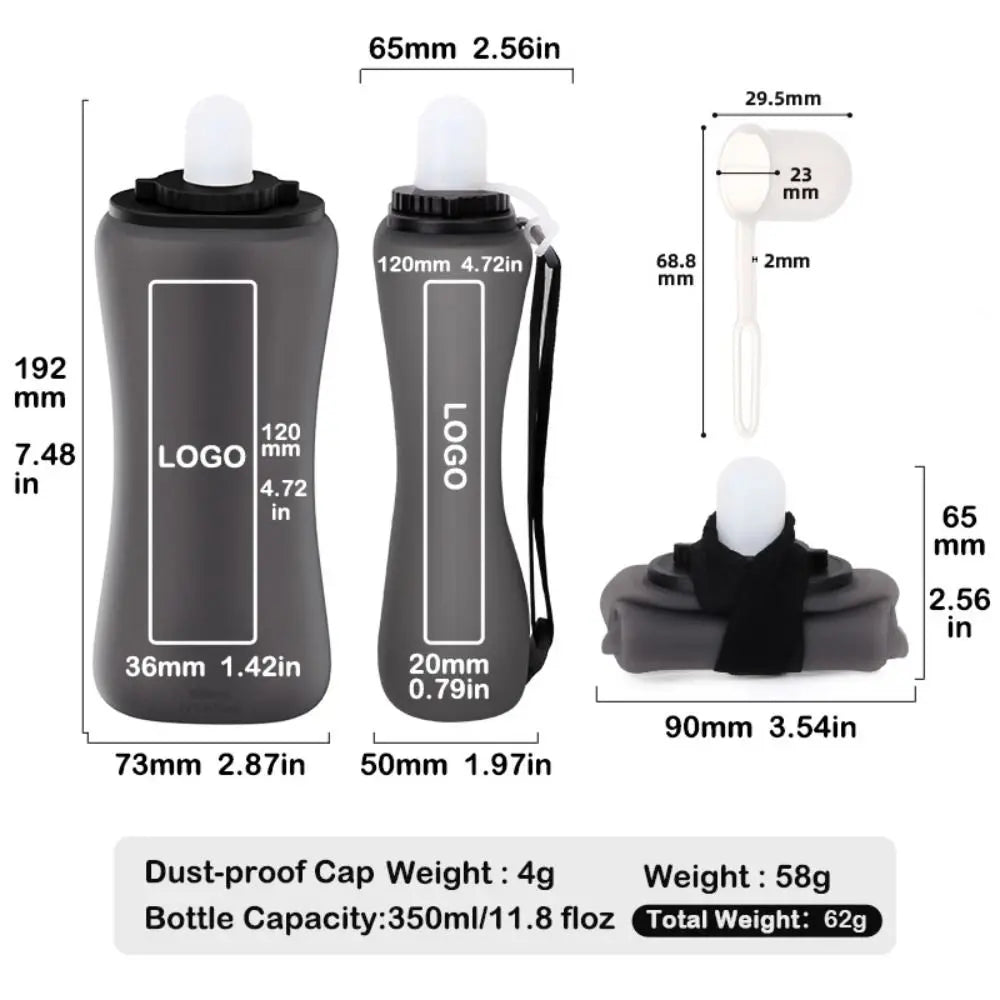 Handheld Collapsible Cycling Bottle 350ml Capacity Wide Mouth Hydration Bottle Silicone Soft Flask Gym