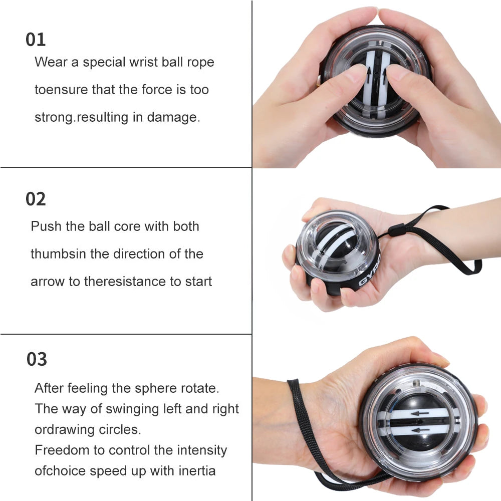 Auto-Start Gyro Ball Wrist & Forearm Exerciser, Hand/Arm/Finger Grip Strengthener for Muscle Training