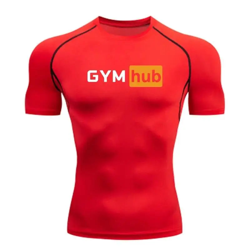 Gym Hub Printed Men's Compression T-Shirt Gym Workout Sport Quick Dry Tight Shirts Outdoor Training Fitness Elasticity Tops Tee