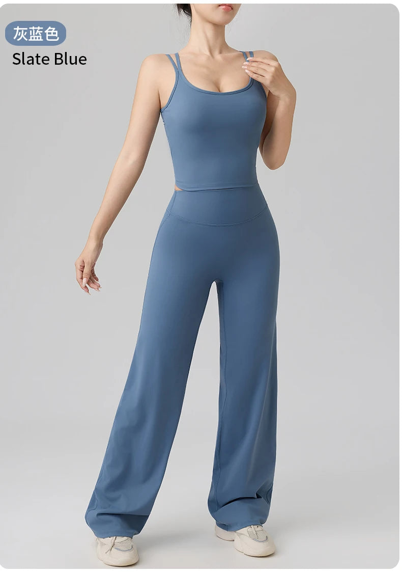 Fitness Set Women's Yoga Suit Sports Vest Straight Pants Suit Gym Tracksuit Female Workout Clothes Running Push Up Sportswear