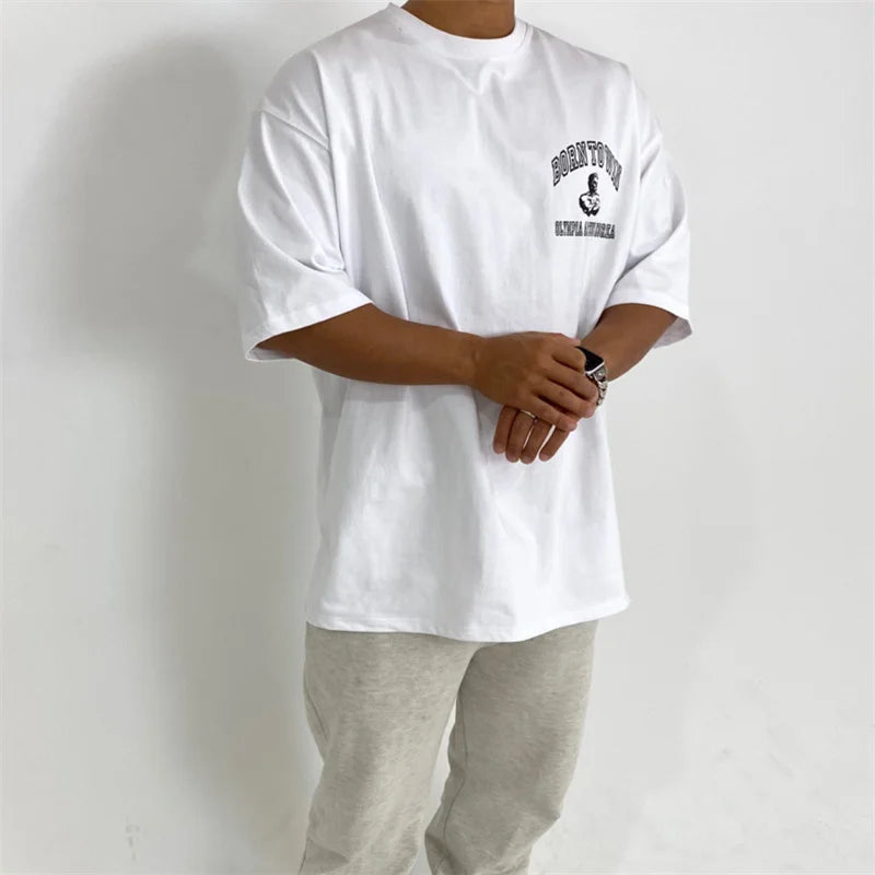 gyms T-shirt Men's Fashion short sleeve Tee Men summer Loose Fitness T-shirt men's Cotton Sports Training tops men sportswear